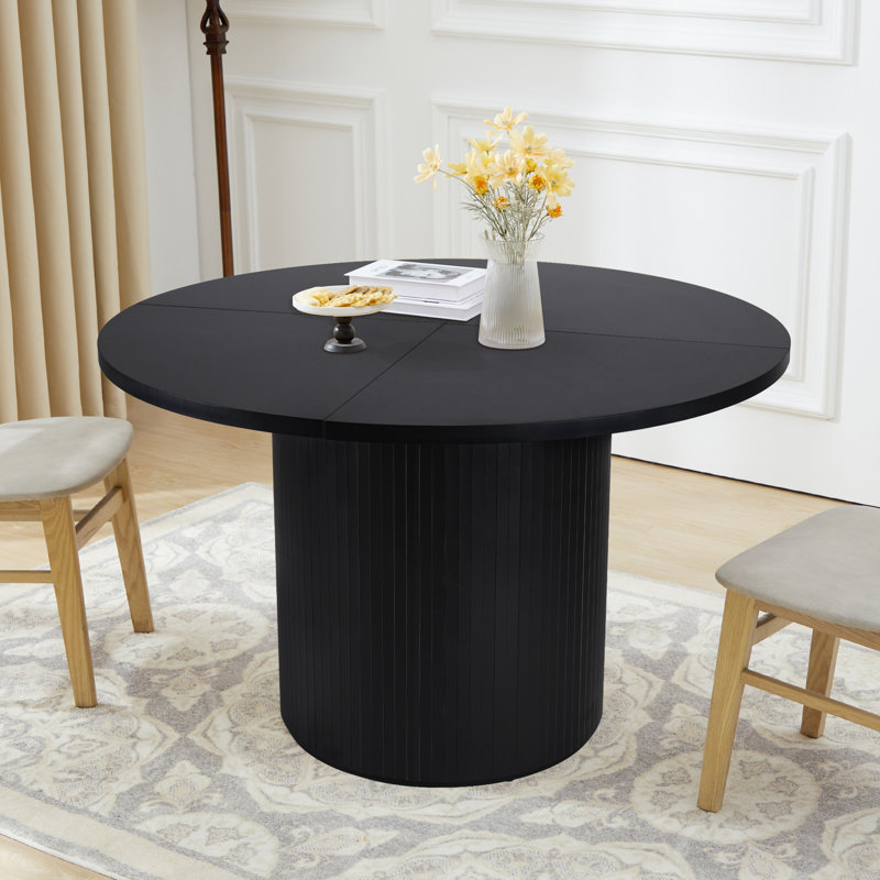 Cuji 47 Round Pedestal Dining Table Ebern Designs Color Black